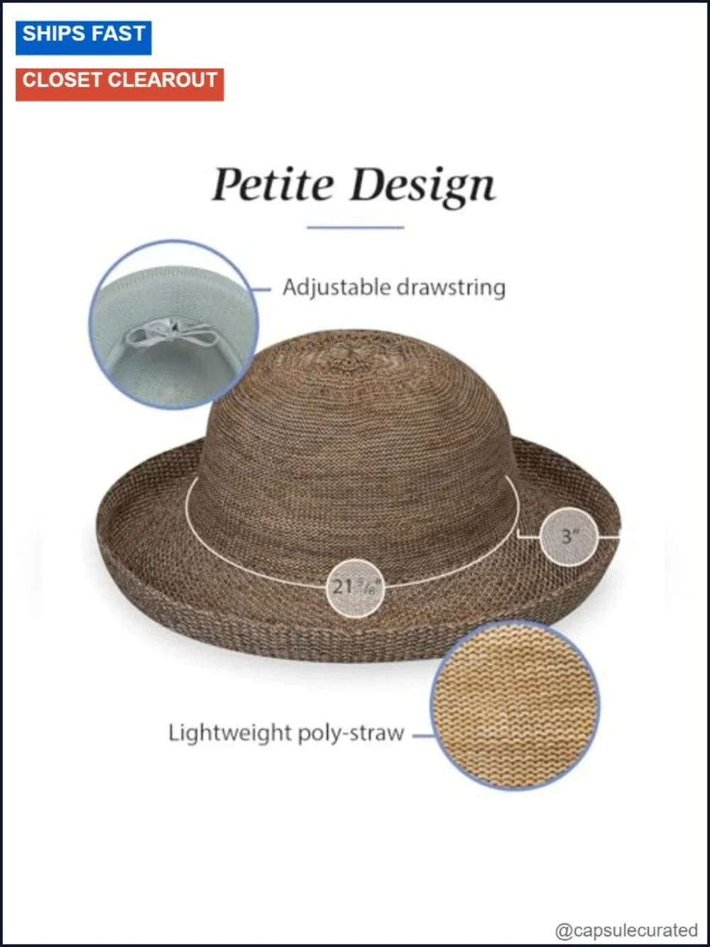 Packable Women's Sun Hat with Adjustable Drawstring, 3